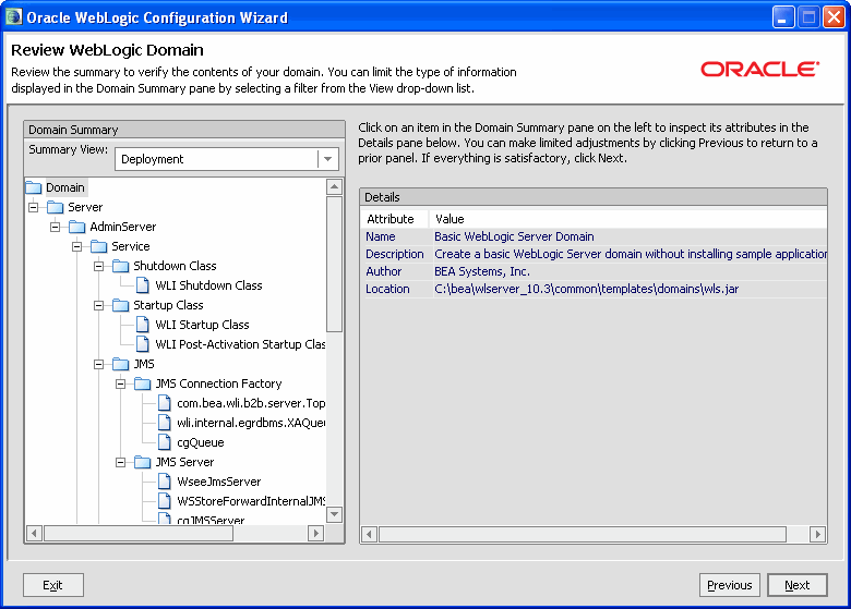 Review the Domain Configuration Settings 
