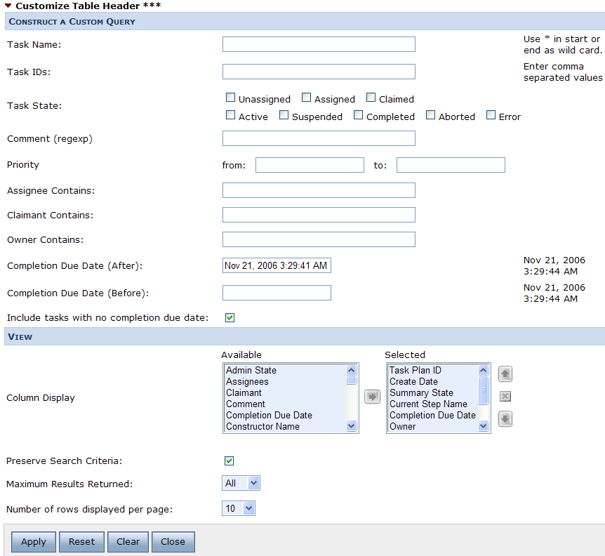 Customizing the task list