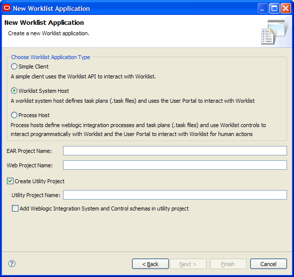 New Worklist Application Dialog Box