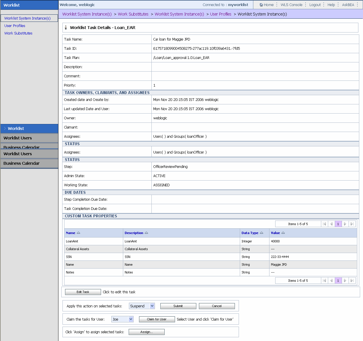 Worklist Task Details - Maggie JPD