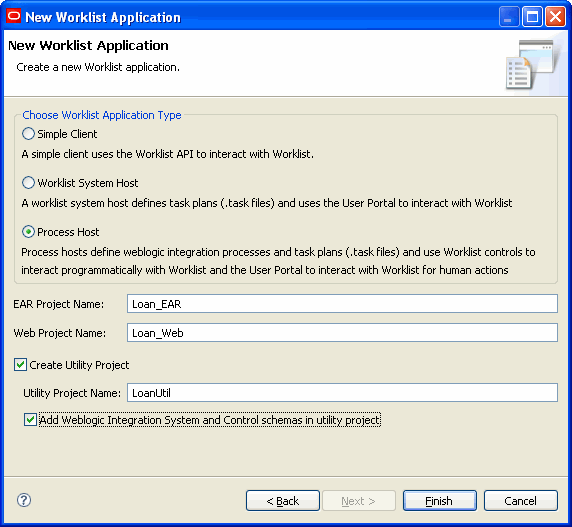 New Worklist Application Dialog Box