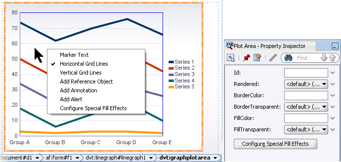 Plot area context menu synched with Property Inspector.