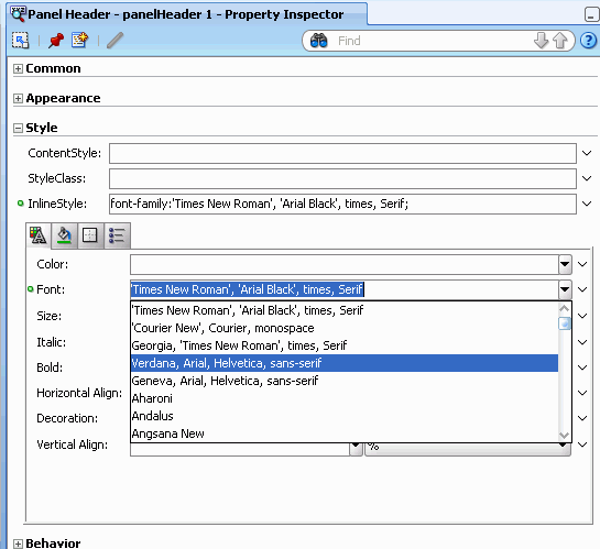 Setting inlineStyle attribute with Property Inspector