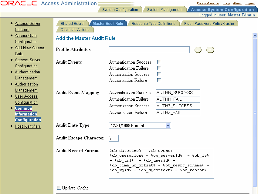 Image of Add the Master Audit Rule page