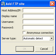 Add FTP Site screen Add FTP Site screen