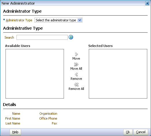 New Administrator dialog