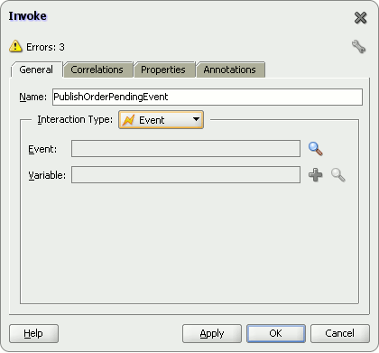 Invoke dialog with interaction pattern set to event