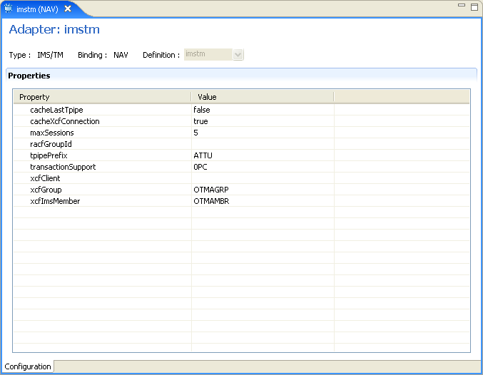 The image shows the IMS/TM adapter properties tab.