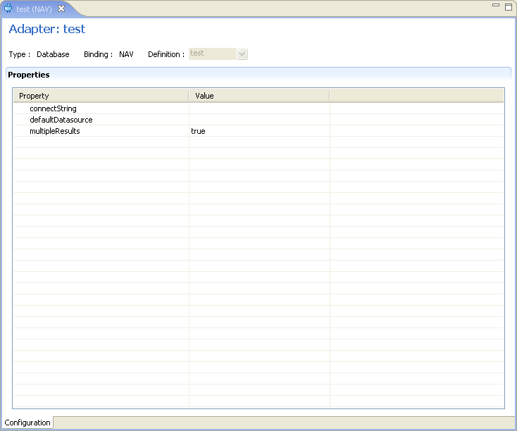 The Database adapter properties tab.