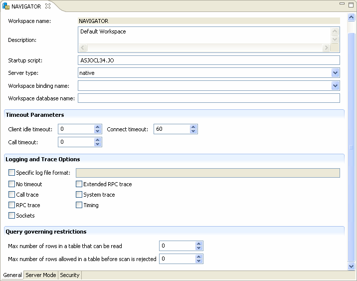 The Daemon workspace WS Info tab.