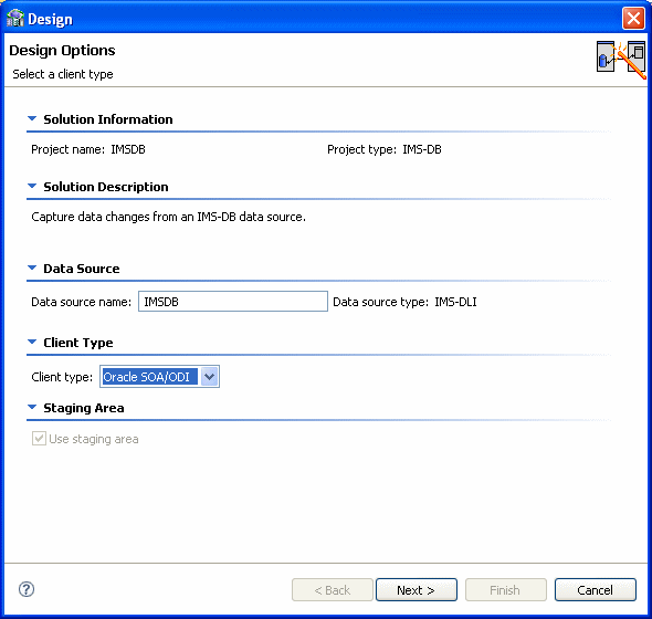 This image shows the Design Wizard Design Options.