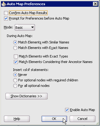 Auto Map Preferences dialog box