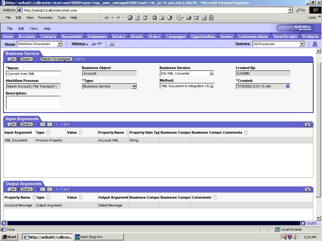 Creation of EAI XML Converter Business service.