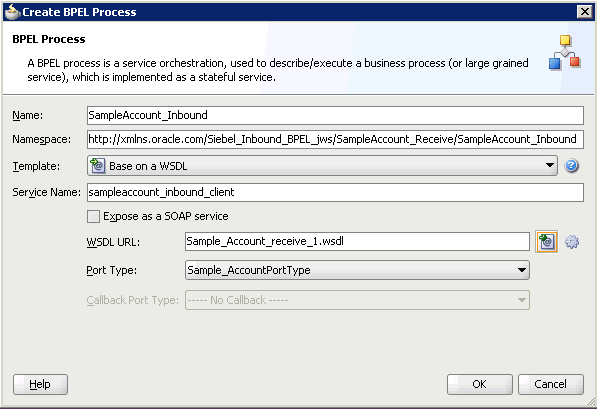 Create BPEL Process dialog box