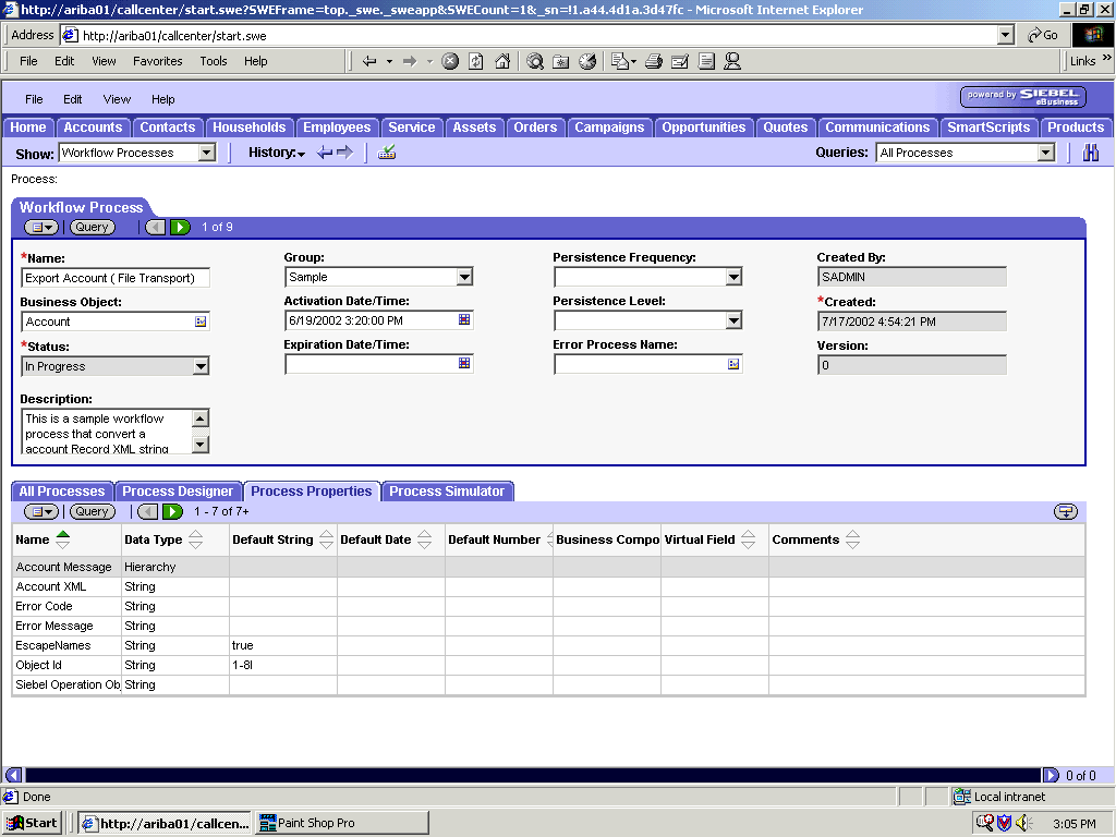 The Process Properties tab.