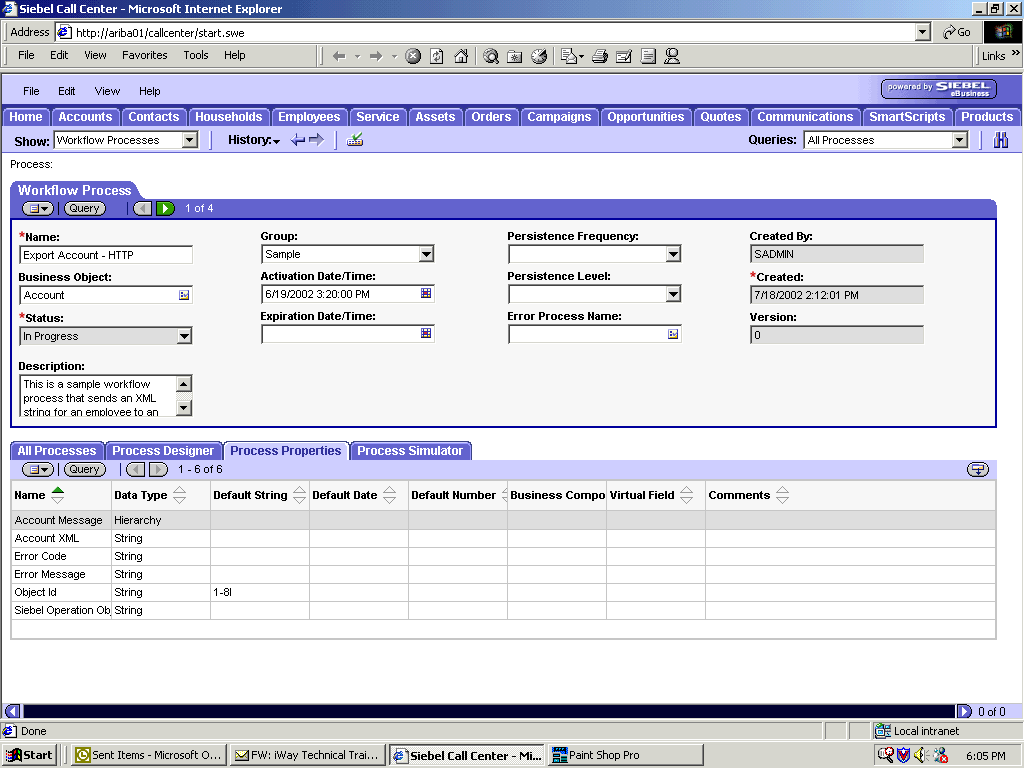 The Process properties tab.