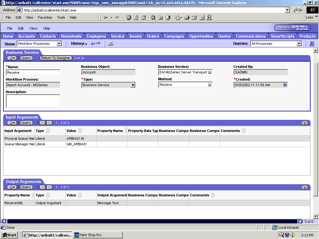 EAI MQ Series Server Transport Business service.