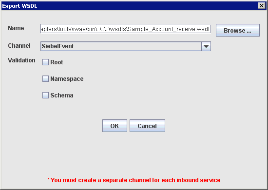 Export WSDL dialog box