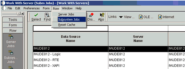 Work With Server (Subm Jobs) window