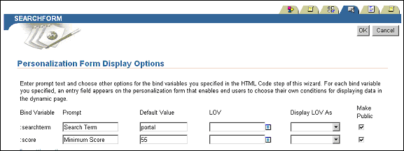 Providing information about bind variables.