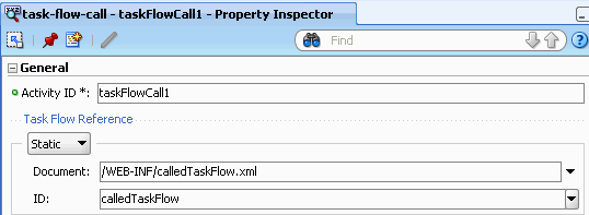 Task flow reference in the Property Inspector.