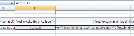Design-time View of Column Displaying Excel Formula Output