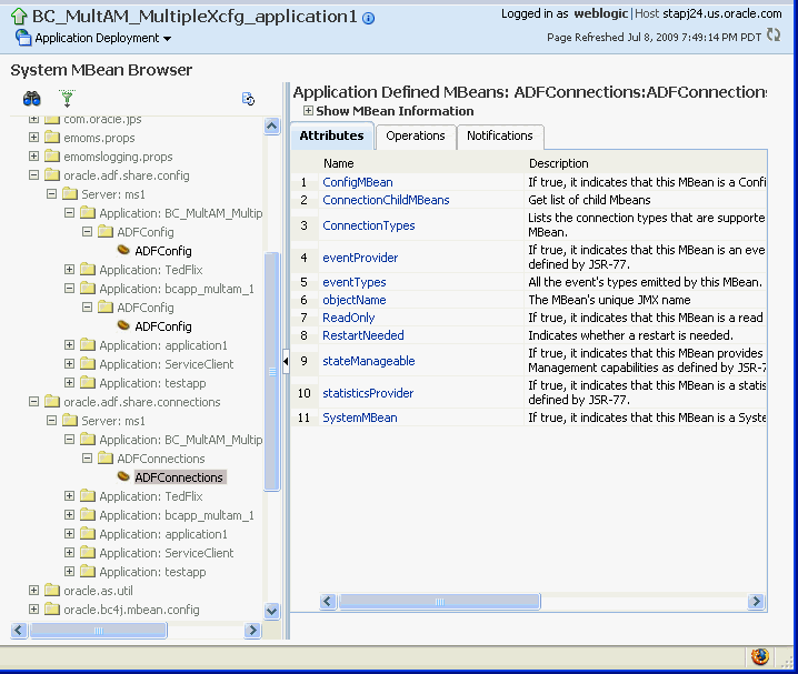 ADF Connections Mbean