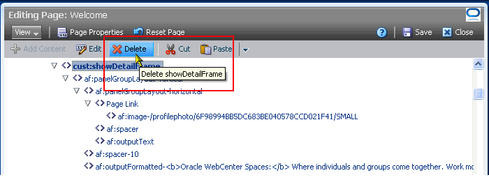 Delete icon on Source view header