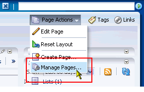 Manage Pages command on Page Actions menu