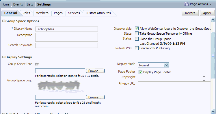 General tab for a COI