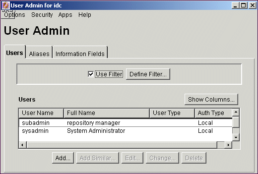 Surrounding text describes User Admin screen.