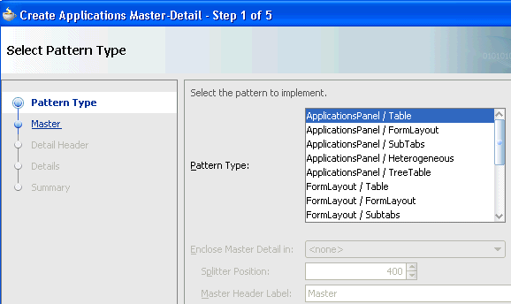 Select Pattern Type dialog.