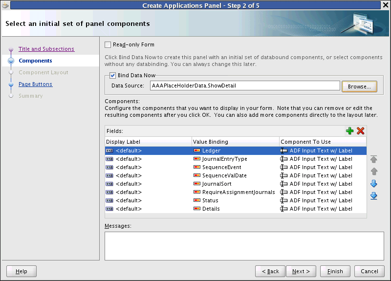 Select an Initial Set of Panel Components Dialog.