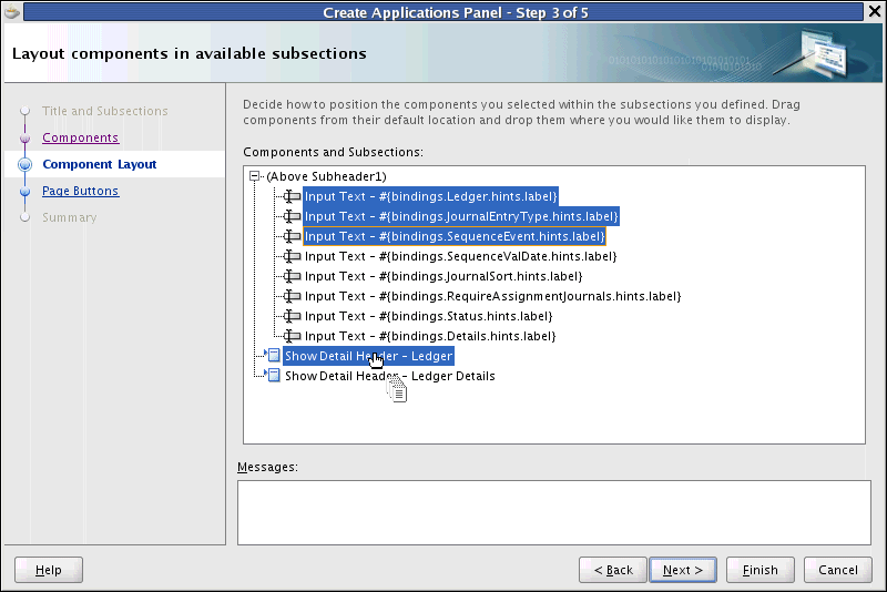 Layout Components in Available Subsections Dialog.
