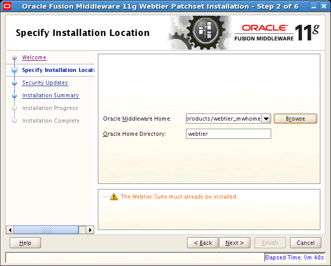 Specify Install Location Window (Patchset)