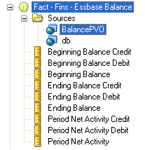 This screenshot is an example of Fact – Fins – Essbase Balance selected.