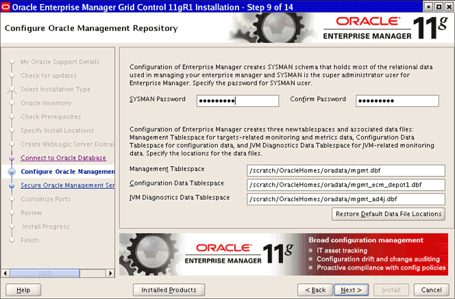 Configure Oracle Management Repository