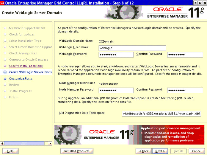 Create WebLogic Server Domain