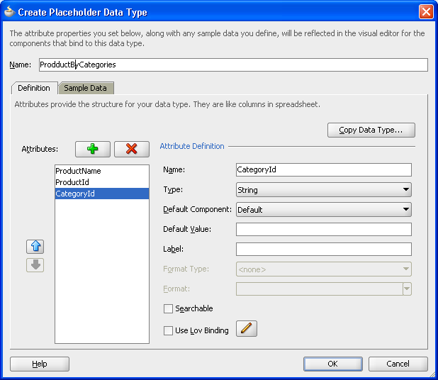 Create Placeholder Data Type dialog