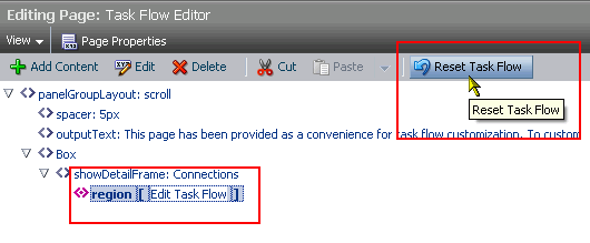 Selected task flow and Reset Task Flow button