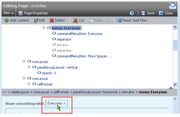 Selected task flow element in Source view