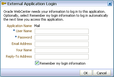 External Application Login dialog box