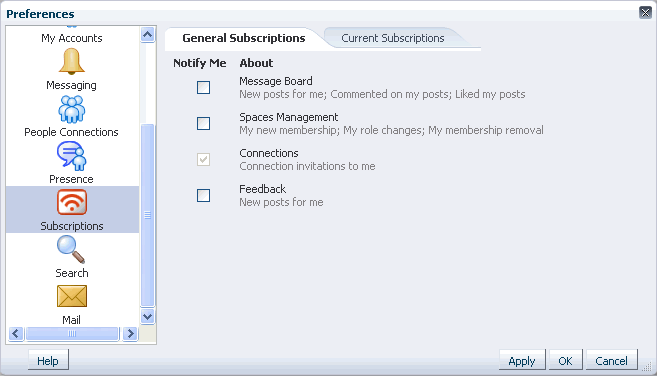 General Subscriptions preferences