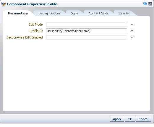 Profile task flow Component Properties dialog