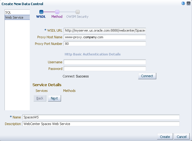 WebCenter Spaces Web Service Data Control - WSDL Page