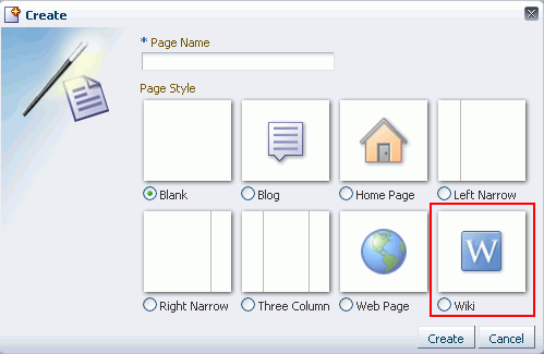 Create dialog with Wiki page option