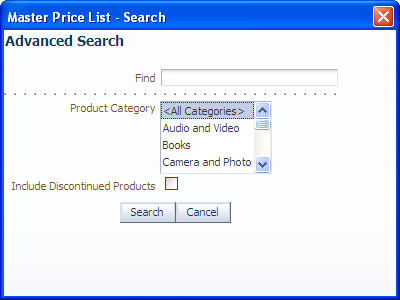 Advanced Search Popup Dialog