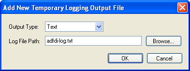 Add New Temporary Logging Output File dialog box