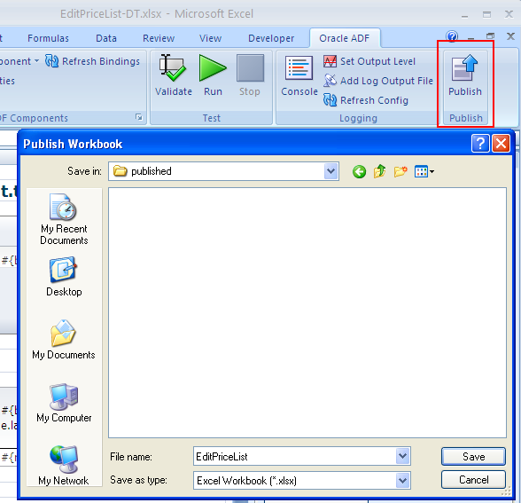 Publish Workbook dialog box