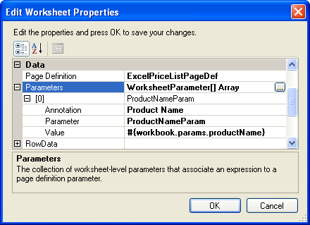 Worksheet Parameters dialog